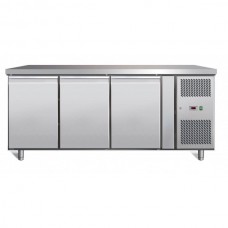 Atosa EPF3472: Heavy Duty 3 Door Steel Freezer Food Preparation Counter with side mounted condenser