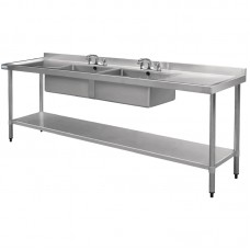 Vogue U910: 2400mm wide commercial sink double centre bowls left and right hand drainers.(Taps are sold separately. Product code for the taps : Y770) Vogue U910: 2400mm wide commercial sink double centre bowls left and right hand drainers.(Taps are sold separately. Product code for the taps : Y770)