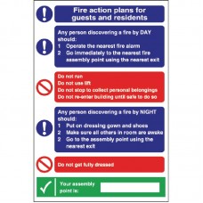 Code W218: Fire Action Plan Sign For Guests & Residents