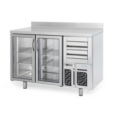 Infrico FMPP1500CR-09: 2 Glass Door Tall Back Bar Cooler Counter with LED Lighting - 325ltr