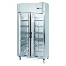 Infrico AGN600CR: Ultra Slimline Stainless Steel Gastronorm Glass Door Fridge with LED Lighting - 745Ltr