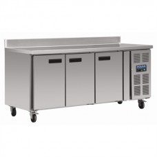 Polar DL917: Polar 3 door freezer food preparation counter with side mounted condenser and upstand. With extended 2 year full onsite warranty