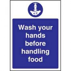 Code W110: Wash Hands Before Handling Food Sign