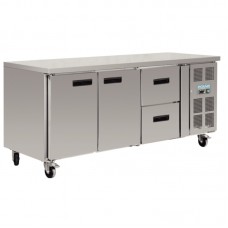 Polar GD874: Polar 2 doors plus 2 drawers refrigerated preparation counter with side mounted condenser. With extended 2 year full onsite warranty Polar GD874: Polar 2 doors plus 2 drawers refrigerated preparation counter with side mounted condenser. With extended 2 year full onsite warranty